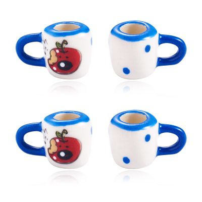 Craftora 2Pcs Apple Pattern Miniature Ceramics Coffee Mug Cup Decorations Porcelain Mini Tea Cups Blue Tiny Drink Beverage Dollhouse Kitchen Accessories for Keychain Earring Making, Dollhouse Decor