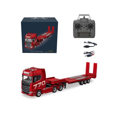 DiscovCrate 1/18 Scale 770S Heavy Duty RC Semi Truck with Flatbed Trailer, 6x4 Tractor with Lights and Sound, RC Construction Vehicles for Adults and Collectors