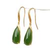 Green Jade Drop Earrings, Gold-Tone Hook, Teardrop Shape, Dangle Style with Crystal Accents view 1