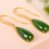 Green Jade Drop Earrings, Gold-Tone Hook, Teardrop Shape, Dangle Style with Crystal Accents view 4