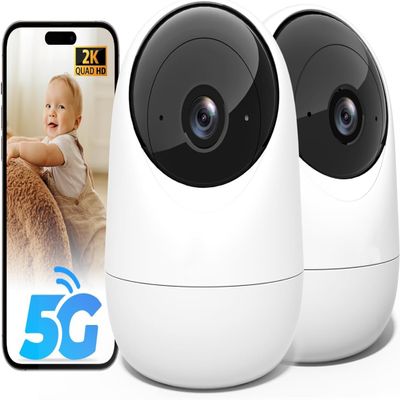 Rraycom 2Pack Indoor Security Camera 5G/2.4 GHz Wi-Fi, 2.5K Baby Monitor Pet/Dog Camera 360-Degree for Home Security, Smart Motion Tracking, 24/7 Live View, Night Vision, Works/w Alexa