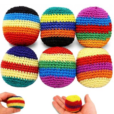 Hand-Made Knitted Footbag Sack, 2026 Upgraded Assorted Foot Bag Crochet Ball for Beginners, Multicolored Geometric Pattern, Ready-to-Use (6PCS)