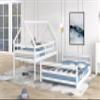Twin Over Full House Bunk Bed with Built-in Ladder White, Space-Saving Playhouse, Durable Wood Frame view 4