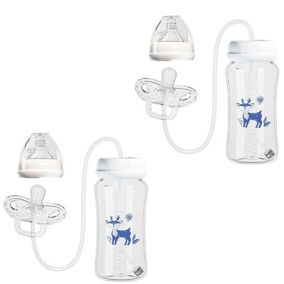 2 Pack Hands Free Babys Bottle, 300ML Anti Slip Silicone Pacifier Bottle Feeder, Leakproof Self Feeding Bottles with Nipple Straw, Lightweight Pacifier Bottles Feeder Hands Free, for Home & Outdoor