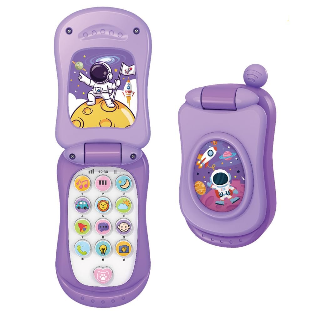 hahakarda Kids Flip Phone Toy, Musical Learning Pretend Phone with Light & Sound, Educational Toy for Babies 12+ Months, Christmas Birthday Gift for Girls [No Call Function] (Purple Musical Toy)