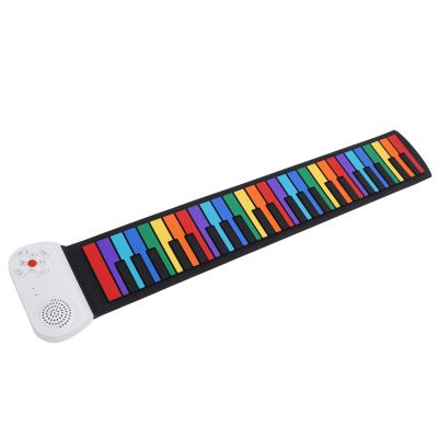 Alomejor 49 Keys Roll Up Piano, Portable Electronic Piano Toy with Sound for Kids Beginner, Lightweight Hand Roll for Home Travel (Colorful Keys)