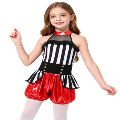 Moggemol Girls Stripe Print Halter Neck Glitter Dancewear Lantern Pants Party Dress Up Sleeveless Circus Jumpsuit Red 8 Years