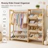Amdermi Montessori Kids Wardrobe and Toy Storage Organizer with Bins, Wooden Toddler Dress Up Clothes Rack, Open Closet with Shoe Shelves for Childrens Bedroom and Playroom, Natural Wood view 3