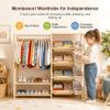 Amdermi Montessori Kids Wardrobe and Toy Storage Organizer with Bins, Wooden Toddler Dress Up Clothes Rack, Open Closet with Shoe Shelves for Childrens Bedroom and Playroom, Natural Wood view 4