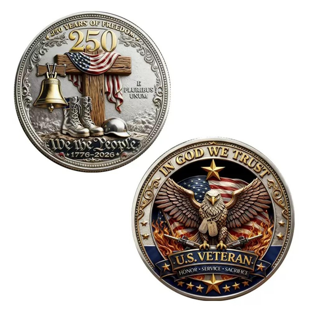 1776-2026 Patriotic Collectible Token | 250 Years of Freedom Commemorative Challenge Coin, U.S. Veteran Military Gift for Collectors & Patriots