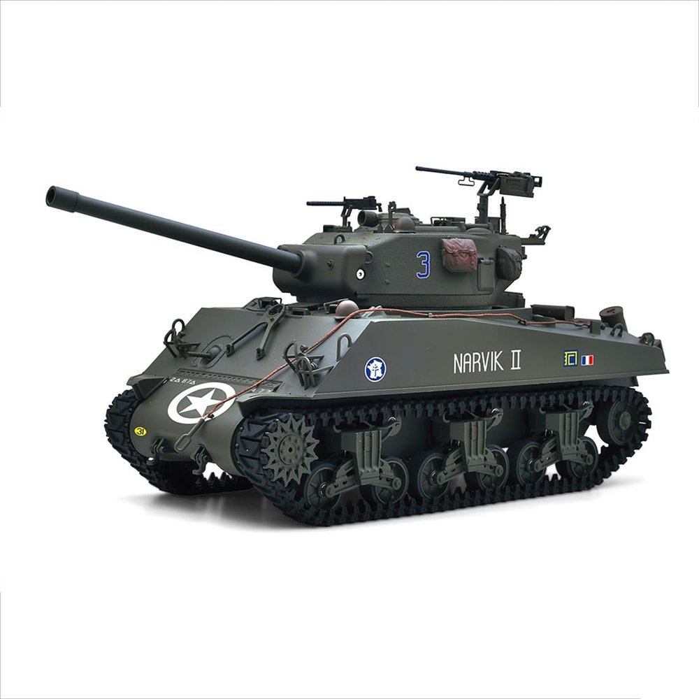 FILONA 1/16 M4A3 Sherman VVSS Early RC Tank, 2.4GHz Metal Battle Vehicle with 360 Rotating Turret, Cannon Elevation, Projectile Shooting, Smoke, Sound Effects, Infrared Battle System, RTR