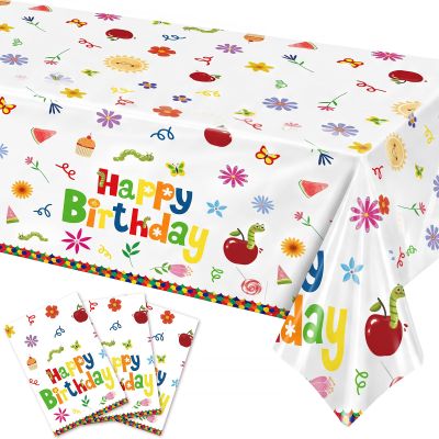 Fufuddz 3 Pack Caterpillars Theme Birthday Party Table Decorations and Very One Hungry Theme Party Favors, Disposable Plastic Tablecloths, 108" 54", Cartoon Caterpillar Design