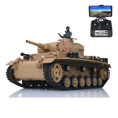 wheelfun Henglong 1/16 7.0 Plastic Panzer III H FPV RC Tank 3849 Gearbox 360 Turret Light Sound BB Shooting Airsoft Tank that Shoot Hobby Grade Model for Ages 14+
