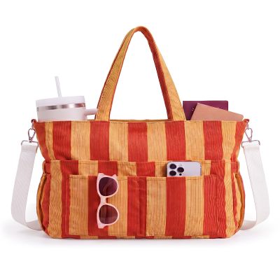 Kacctyen Corduroy Tote Bag for Women, Orange Amber