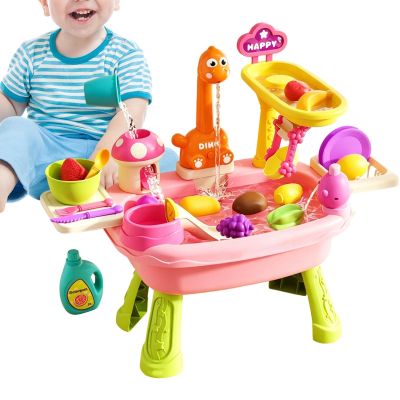 Kids Water Tables for Outside | with Faucet Cute Dinosaur Play Food Set - Kids Play Table Outdoor Water Toys -5.5x14.9x19.29 in for Preschoolers Boys Girls Aged 3+, Beach Backyard Pool Interaction
