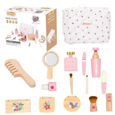 Jorzer Wooden Makeup Toy Set Comprehensive Early Educational Makeup Imaginative Interactive Pretend Cute Smooth Toy with Cotton Bag, for Girls Toys Games..