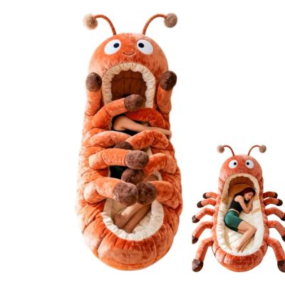 Hugging Caterpillar Sleeping Bags, Plush Cocoon Sleeping Bag with Pull Cord, Full Body Lounger Nap Pod, Cozy Reading Nest, Soft Animal Sleeping Bag(Orange)