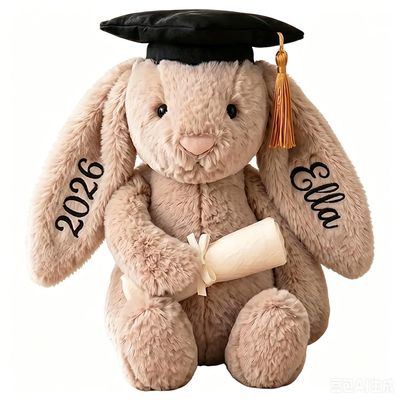 2026 Personalized Graduation Bunny,Custom Embroidered Name Rabbit Plush,Class of 2026 Bunny Stuffed Animal,Graduation Keepsake for Kindergarten,High School or College
