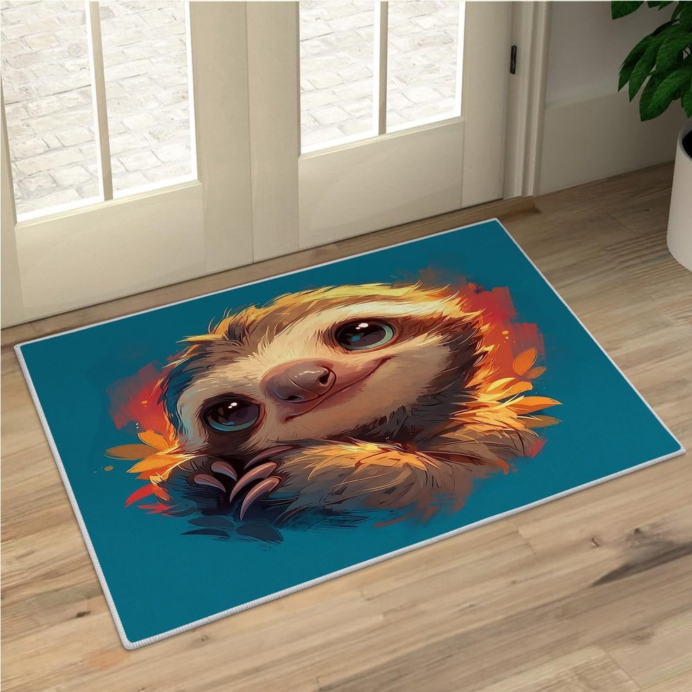 Sloth 5x7 Rug - Cute Rug 3x5 - Children Area Rug for Living Room Bedroom, Blue Carpet, Non Slip & Soft Low Pile Indoor Small Washable Rugs for Women Teens A201