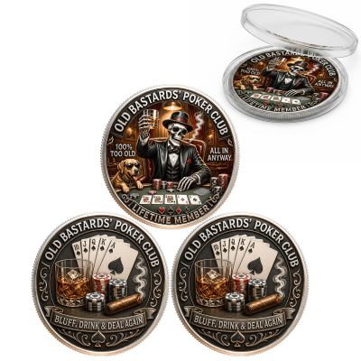 Old Bastards Poker Club Coin Lifetime Member Edition,Bluff Drink Deal Again Poker Coin,Funny Old Bastards Poker Club Coin,Perfect Humorous Gift for Poker Players Gamblers Old School (3pcs)