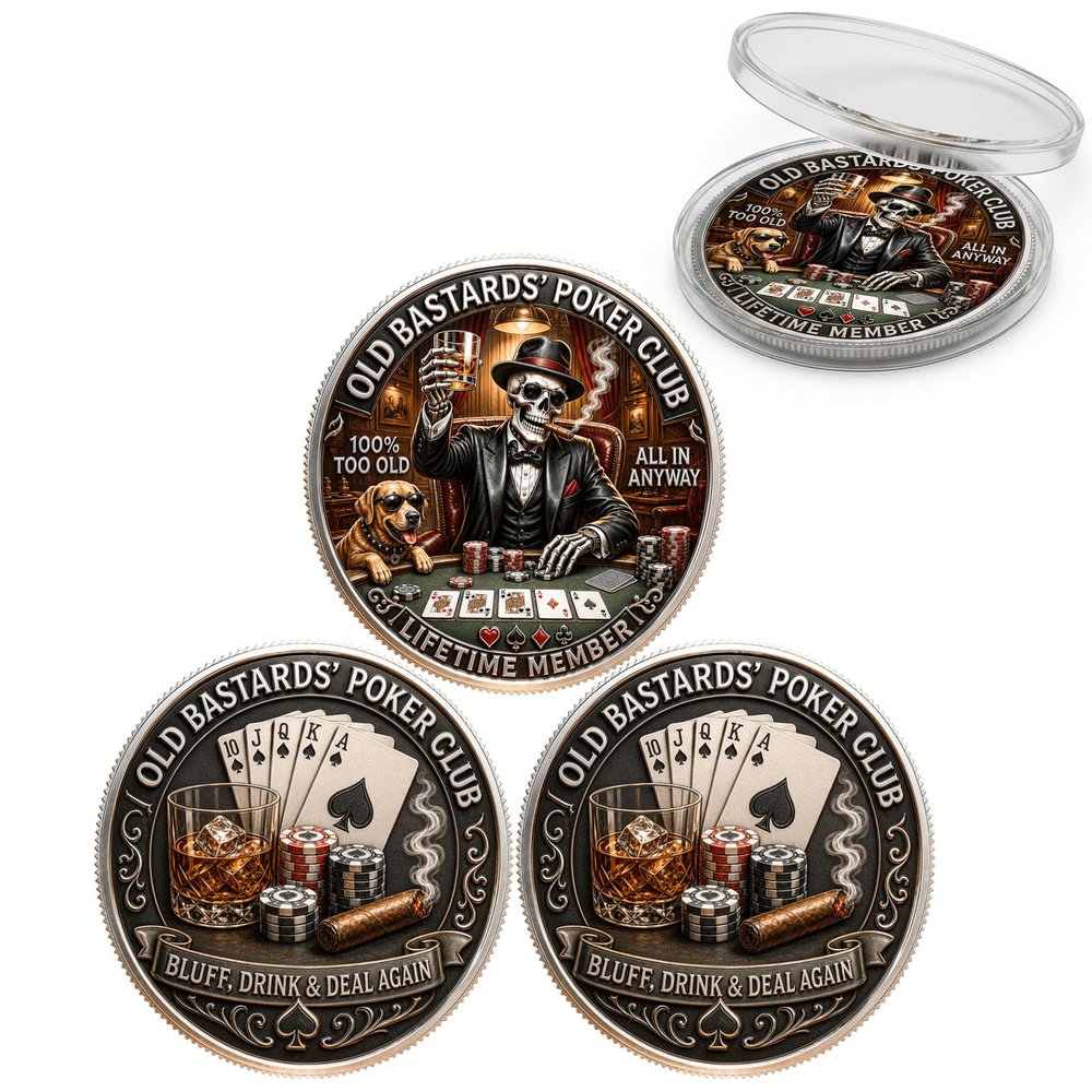 Old Bastards Poker Club Coin Lifetime Member Edition,Bluff Drink Deal Again Poker Coin,Funny Old Bastards Poker Club Coin,Perfect Humorous Gift for Poker Players Gamblers Old School (3pcs)