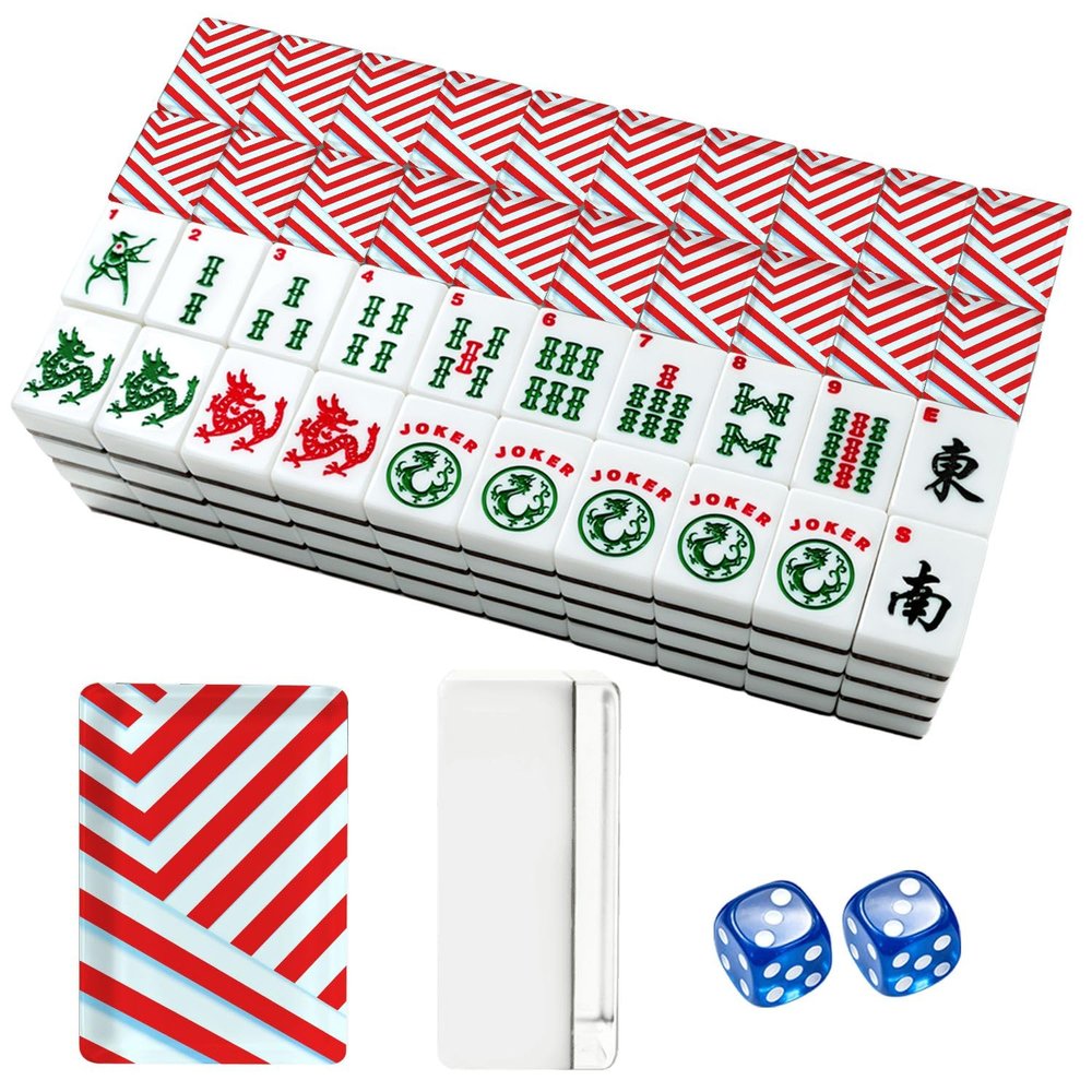 American Mahjong Tile Set Christmas candy cane striped seamless Christmas candycane red stripes 166 Acrylic Mahjong Tiles 1.4" Large Mahjong Game Set with Bag and Accessories for Gift Travel Party