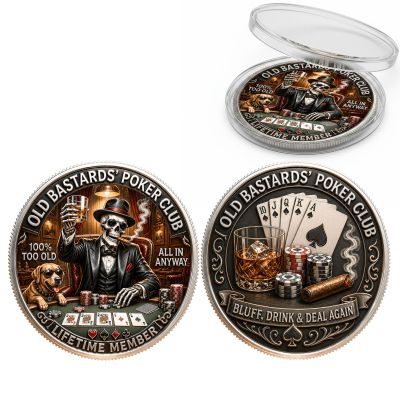 Old Bastards Poker Club Coin Lifetime Member Edition,Bluff Drink Deal Again Poker Coin,Funny Old Bastards Poker Club Coin,Perfect Humorous Gift for Poker Players Gamblers Old School (1pcs)