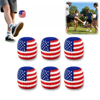 4th of July Knit Footbag, Patriotic Star Flag Sandbags for Adults, Red White Blue Decor Juggling Balls for Memorial Day, Independence Day Outdoor Play (6pack)