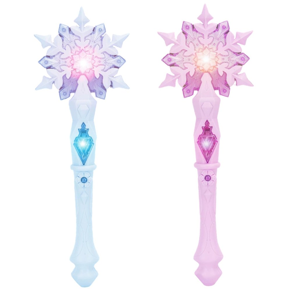 Elyebxj 2-Pack Enchanting Snowflake Light Up Princess Wands, Toy Set with Flashing LED for Kids Role Play, Birthday Party Favors Costume Photo Prop, Wand for Kids