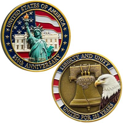 1776-2026 US 250th Semiquincentennial Challenge Coin | Patriotic Liberty Commemorative Keepsake, Statue of Liberty Eagle Liberty Bell Gift for Veterans & American Patriots