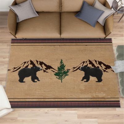 Bear Cabin Rugs for Boys Room, Bear Rustic Area Rug 4x5, Western Wildlife Outdoor Rug Washable & Non Slip Carpet for Home Decor