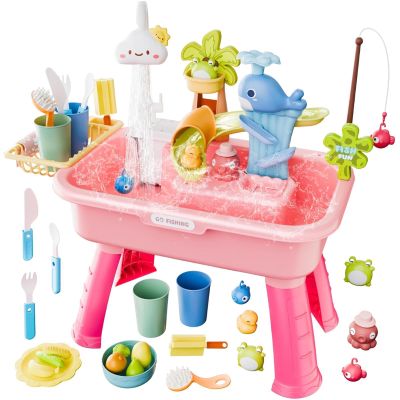 2026 Upgraded Version Water Table for Kids - 4 in 1 Kids Water and Sand Activity Sensory Playse | Summer Outdoor Toys with Running W-ater and Pump for Boys Girls Ages 4-8 Summer Outdoor Pool