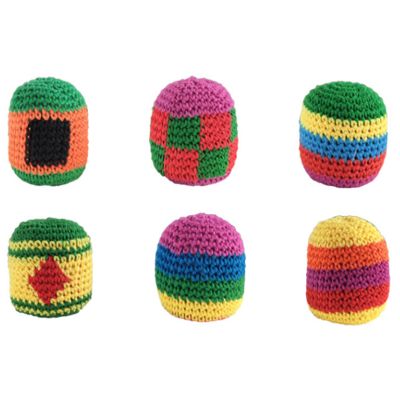 2026 Upgraded Hand-Made Knitted Footbag Sack Set, Crochet Footbag Kick Bags for Adults & Beginners, Multicolored Geometric Patterns - Boost Coordination & Outdoor Fun (6,12,24 Pcs) (6pcs)