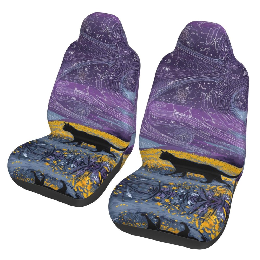 GENTERUN Cat in the Night Sky Car Seat Covers Set of 2 Universal Fit Polyester Stretch Seat Protectors for Car SUV Truck Easy Install Washable