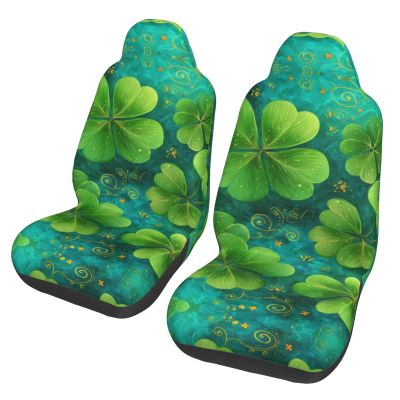 GENTERUN Four Leaf Clover Art Car Seat Covers Set of 2 Universal Fit Polyester Stretch Seat Protectors for Car SUV Truck Easy Install Washable