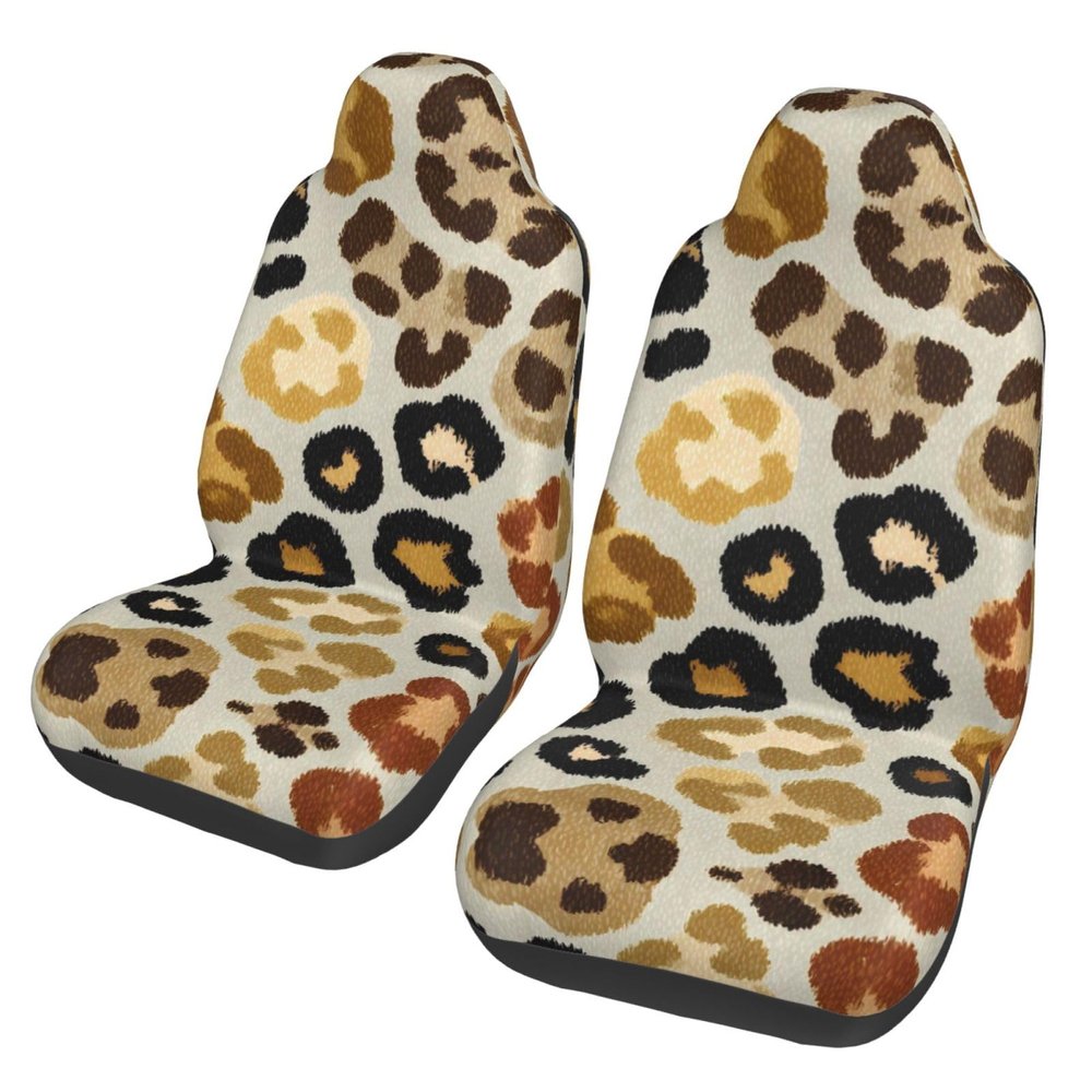 GENTERUN Leopard Print Car Seat Covers Set of 2 Universal Fit Polyester Stretch Seat Protectors for Car SUV Truck Easy Install Washable