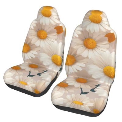 GENTERUN Daisy Flowers Car Seat Covers Set of 2 Universal Fit Polyester Stretch Seat Protectors for Car SUV Truck Easy Install Washable