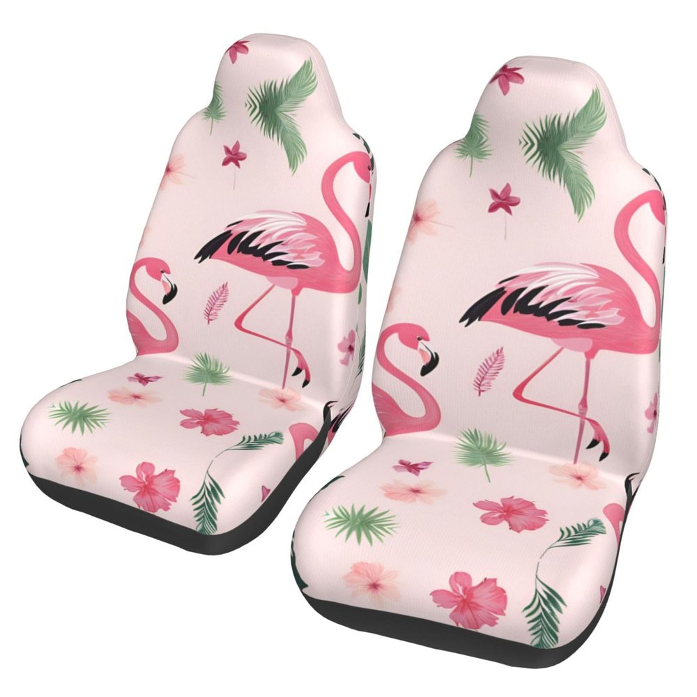 GENTERUN Pink Flamingo Pattern Car Seat Covers Set of 2 Universal Fit Polyester Stretch Seat Protectors for Car SUV Truck Easy Install Washable