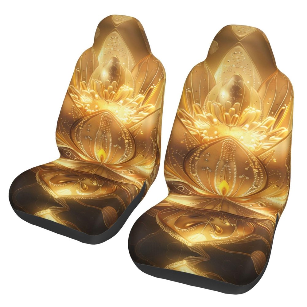 GENTERUN Gold Lotus Car Seat Covers Set of 2 Universal Fit Polyester Stretch Seat Protectors for Car SUV Truck Easy Install Washable