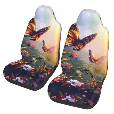 GENTERUN Elegant Butterfly Garden Car Seat Covers Set of 2 Universal Fit Polyester Stretch Seat Protectors for Car SUV Truck Easy Install Washable