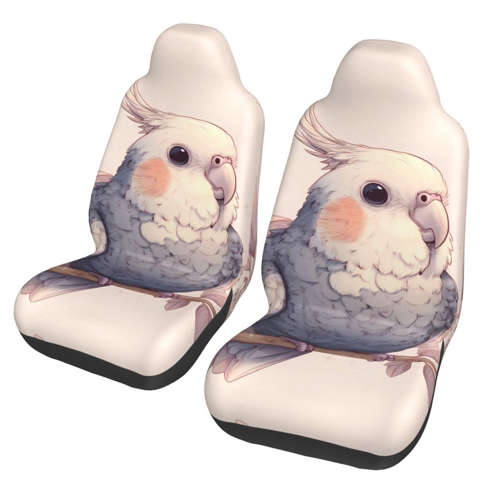 GENTERUN Cute Cockatiel Car Seat Covers Set of 2 Universal Fit Polyester Stretch Seat Protectors for Car SUV Truck Easy Install Washable