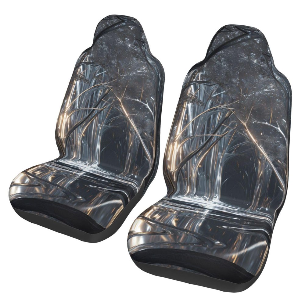 GENTERUN Liquid Metal Forest Car Seat Covers Set of 2 Universal Fit Polyester Stretch Seat Protectors for Car SUV Truck Easy Install Washable