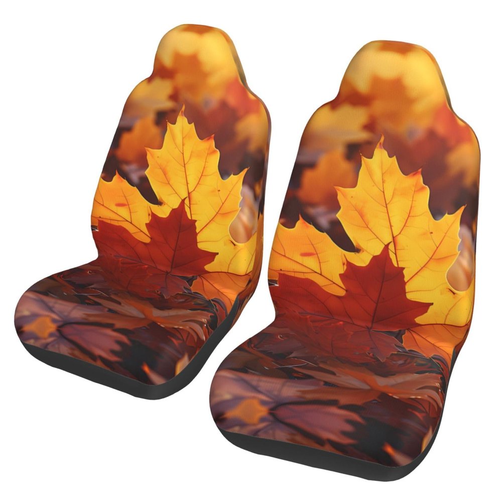 GENTERUN Thanksgiving Maple Leaves Car Seat Covers Set of 2 Universal Fit Polyester Stretch Seat Protectors for Car SUV Truck Easy Install Washable
