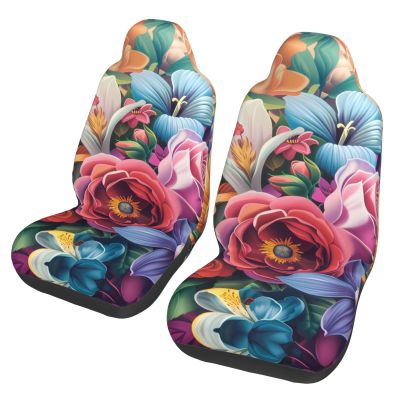 GENTERUN Beautiful Flowers Car Seat Covers Set of 2 Universal Fit Polyester Stretch Seat Protectors for Car SUV Truck Easy Install Washable