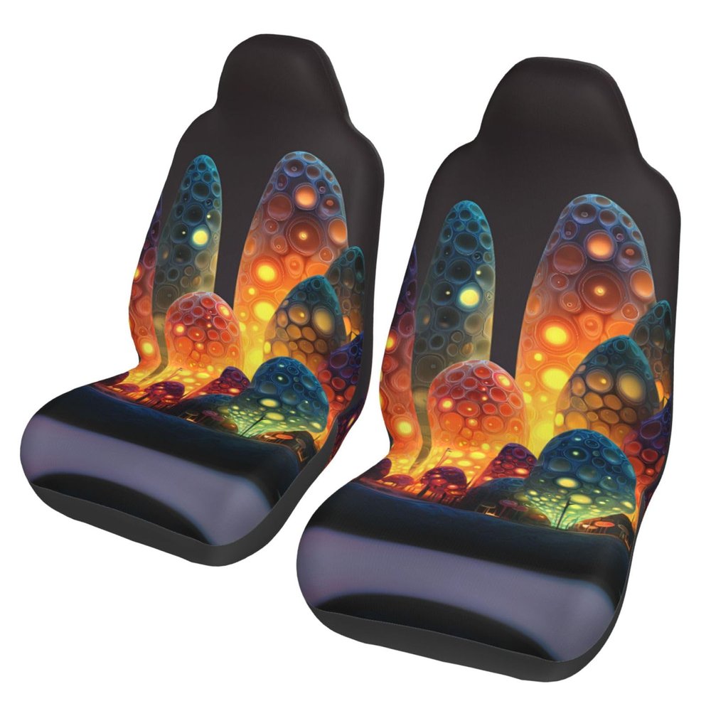 GENTERUN Luminous Bubble Forest Car Seat Covers Set of 2 Universal Fit Polyester Stretch Seat Protectors for Car SUV Truck Easy Install Washable