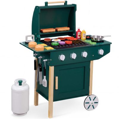 Best Choice Products Kids BBQ Grill Playset, Wooden Play Kitchen Toy with 28 Accessories, Realistic Toy Grill with Clicking Knobs, Side Burners & Storage, Indoor/Outdoor for Toddlers, Boys & Girls