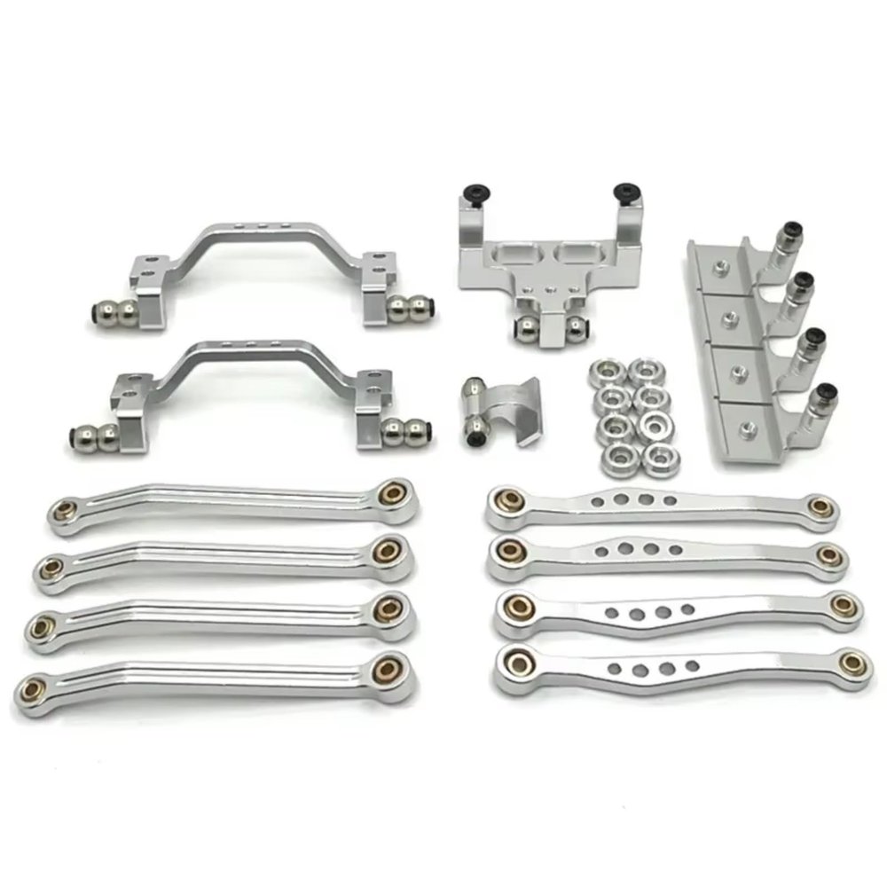 Adjustable Pull Rod for WPL C64 C64-1 1/16 Metal Chassis Link Rod Pull Mount Shock Servo Bracket Set RC Car Upgrade Parts Accessories(Silver)