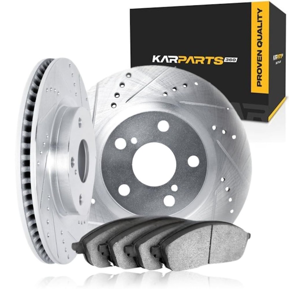 KarParts360 For Mercury Sable 1994-2000 Rotor Set Front | Cast Iron | Silver | Vented Rotor | Excluded Calipers | Drilled and Slotted