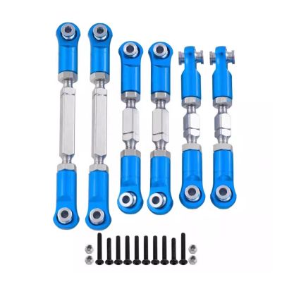 Adjustable Pull Rod for ARRMA 1/8 for Mojave 4X4 4S for BLX for Desert Truck RTR 6PCS Wheelbase Rc Steering Link Rod Set Aluminum Alloy Upgrade Parts(Blue)