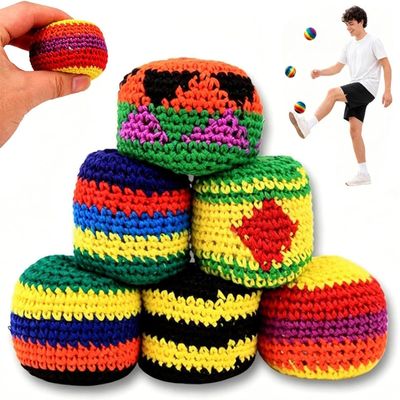 Hiufer 6/12/24Pcs Knitted Footbag Set - Hand-Made Knitted Footbag Sack for Kids and Adults - Multicolored Crochet Geometric Pattern Foot Bag for Outdoor Games and Fun (6Pcs)